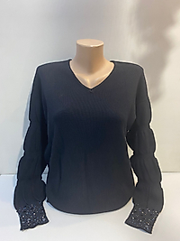 V YAKA KOL BONCUK İŞLEME TRİKO