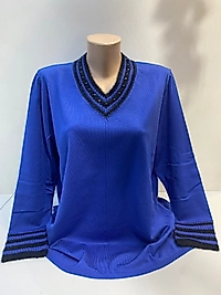 ÇİZGİLİ V YAKA DETAY TRİKO KAZAK