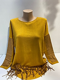 PÜSKÜL DETAY KOL SÜET DETAY TUNİK TRİKO BLUZ