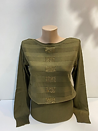 KAYIK YAKA TAŞ BASKI TRİKO BLUZ