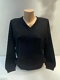 V YAKA TAŞ BASKI TRİKO KAZAK