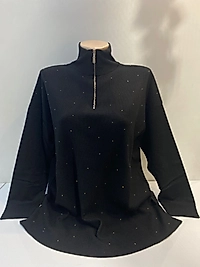 FERMUARLI TAŞLI TRİKO BLUZ