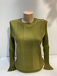 KOL FİTİLLİ TAŞ BASKI TRİKO BLUZ