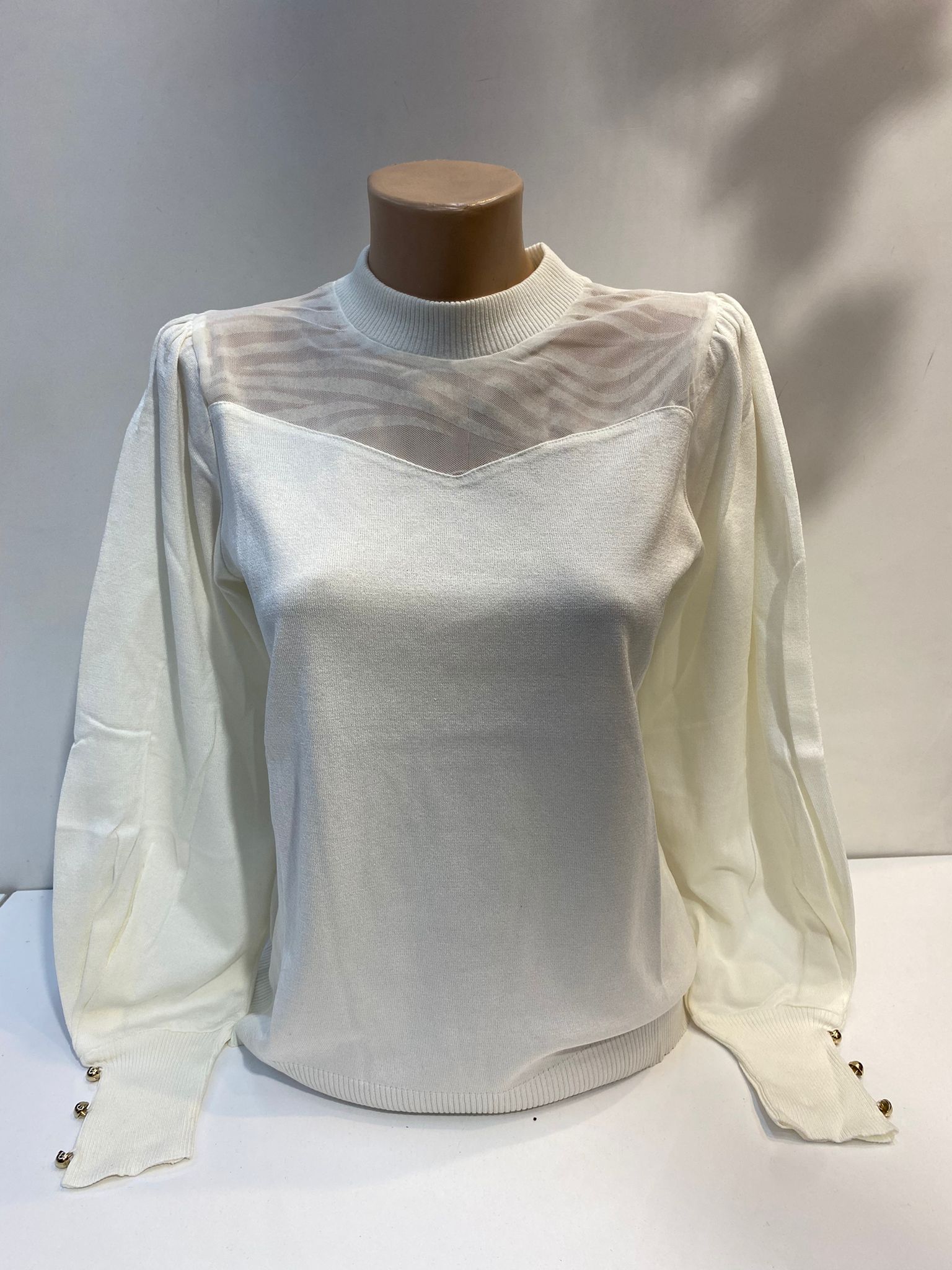 YAKA TÜL DETAY TRİKO BLUZ